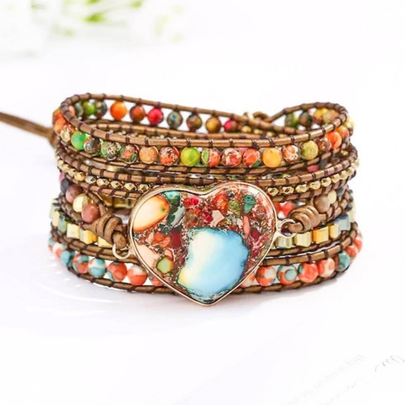 Handmade Unisex Leather Gemstone Wrap Bracelet - Picture 3 of 3